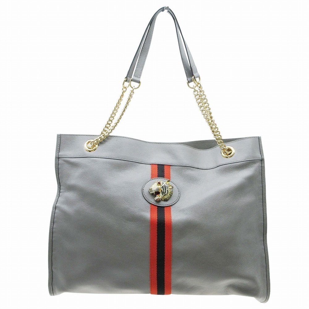 Gucci Grey Leather Rajah Tote Bag tiger head accent crystal